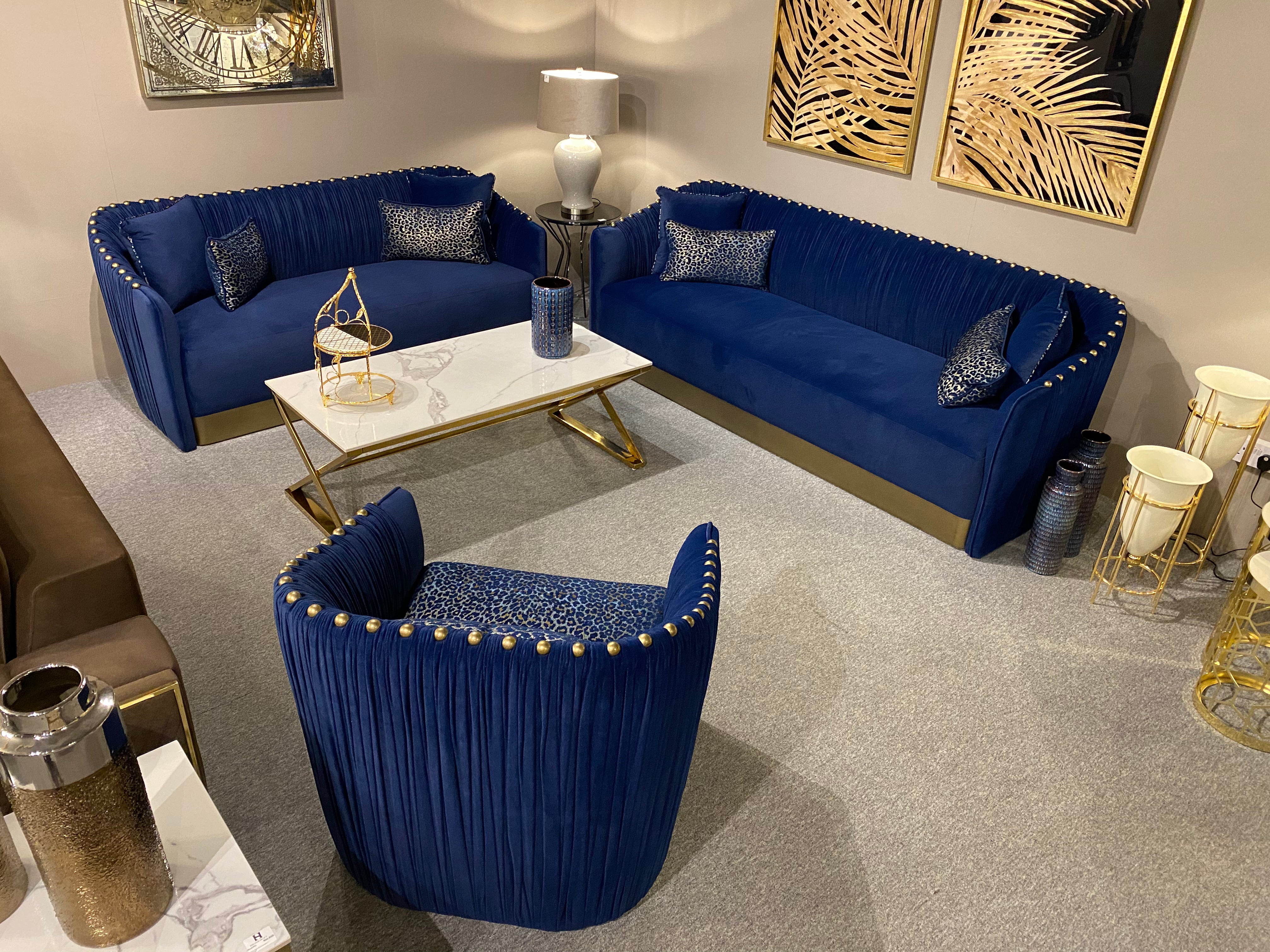 Blue sofa deals set living room